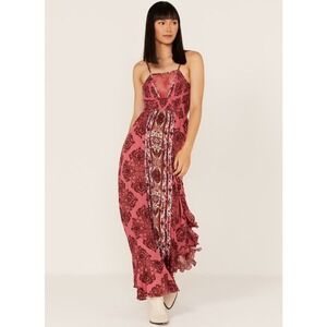 midi patchwork dress Patchwork Boho Denim Midi Dress with Ruffle Hem Denim / Medium
